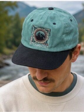 Vintage Steamboat Springs Hat Colorado Ski Cap Teal Black Mountain 90s SCI